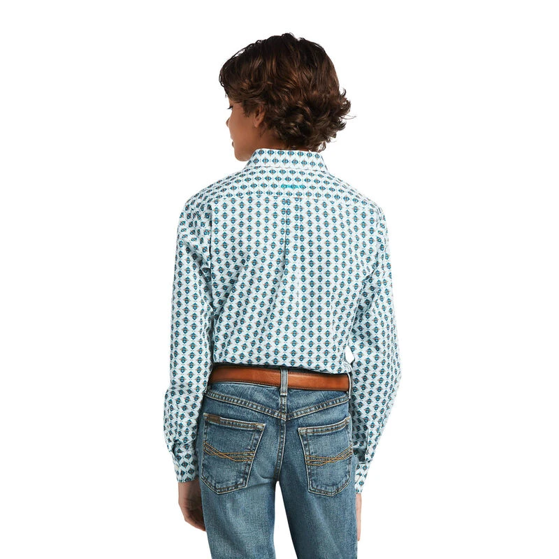 Ariat® Boy's Derek Classic Long Sleeve White Button Up Shirt 10039521 - Image 2