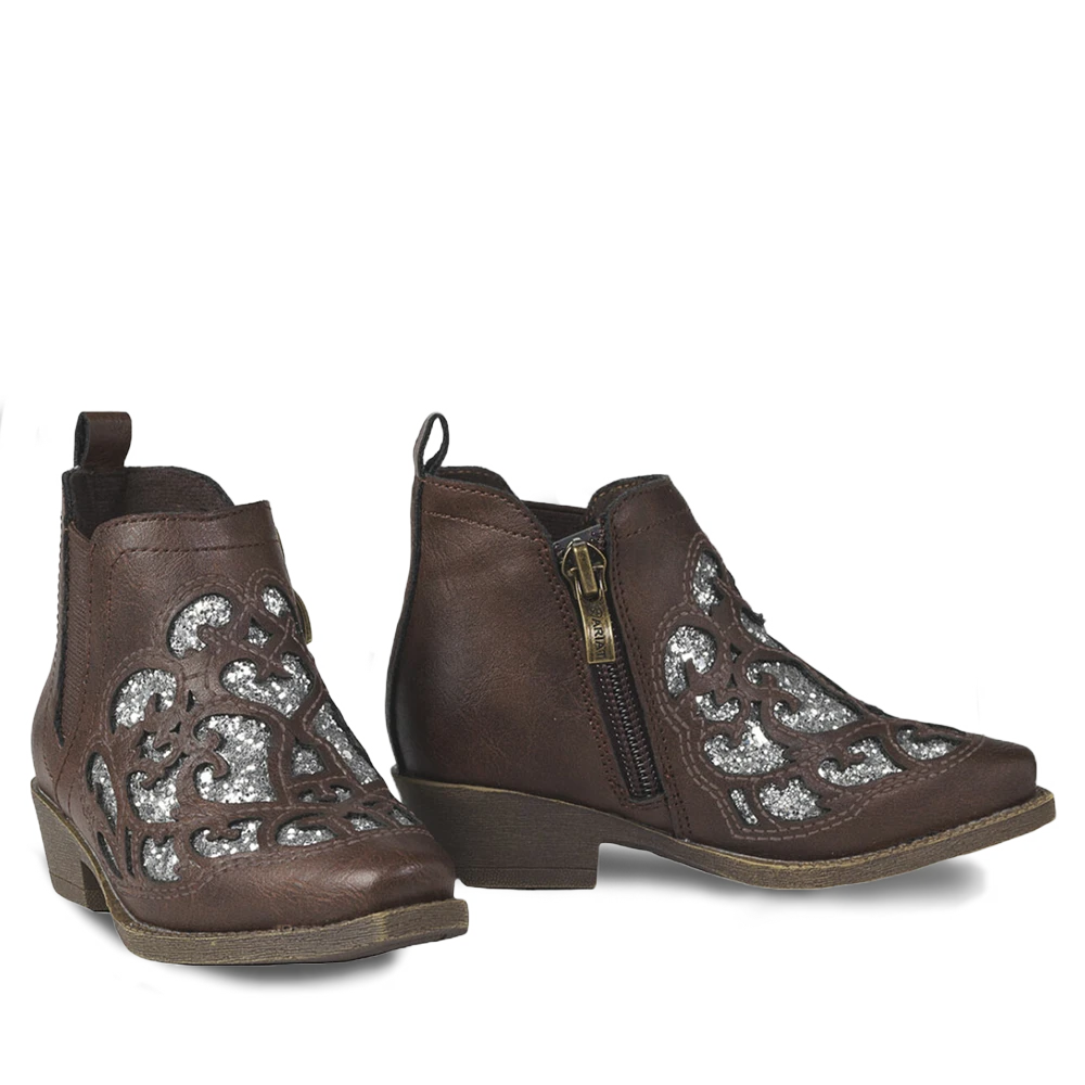 Ariat Girls Dixon Amy Silver Glitter Inlay Tan Booties A441001808