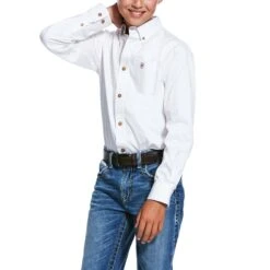 Ariat® Boy's Solid White Twill Long Sleeve Button-Up Shirt 10030162