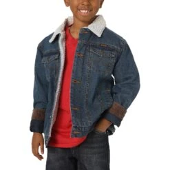 Wrangler Boy's Western Sherpa Lined Rustic Blue Denim Jacket 84256RT