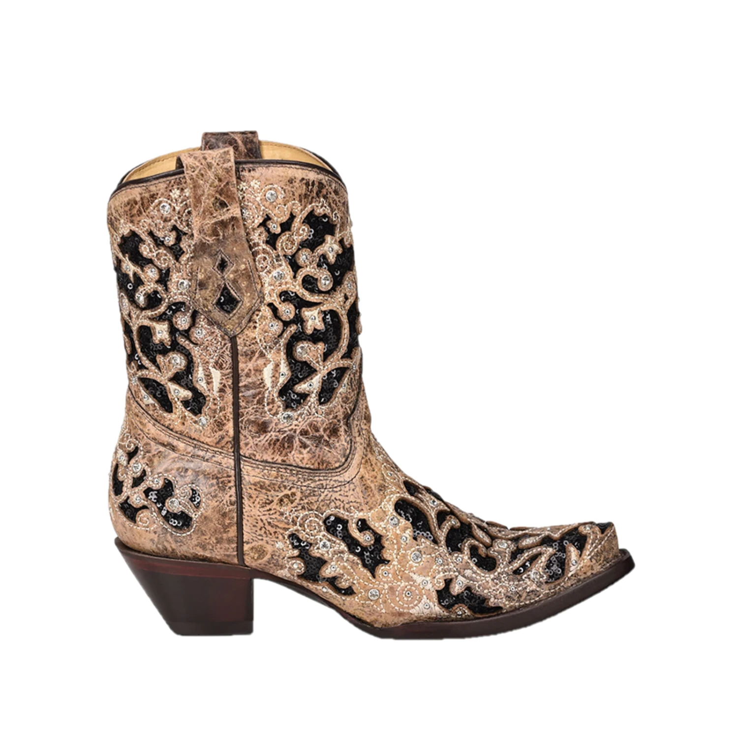 Corral Boots Corral® Ladies Inlay Embroidery & Studs Distressed Brown Ankle Boots A4190 - Image 5