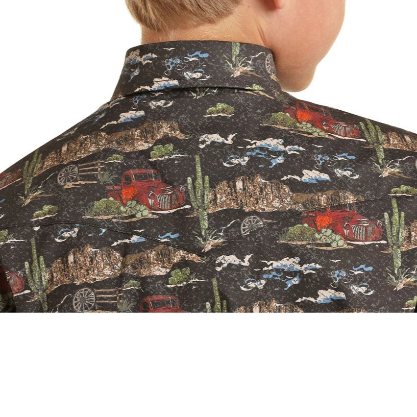 Rock & Roll Cowboy Children's Desert Scene Print Snap Shirt B8S1316 - Image 2