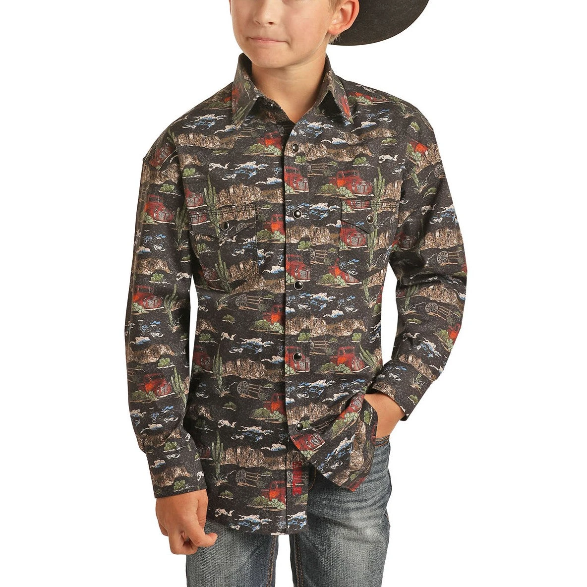 Rock & Roll Cowboy Children's Desert Scene Print Snap Shirt B8S1316