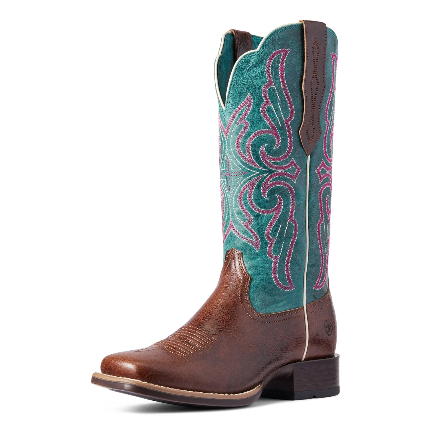 Ariat Ladies Primera Barrel Brown & Teal Stretchfit Boots 10038303 - Image 3