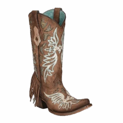 Corral Boots Corral Ladies Brown & Fringe Western Snip Toe Boots C3904