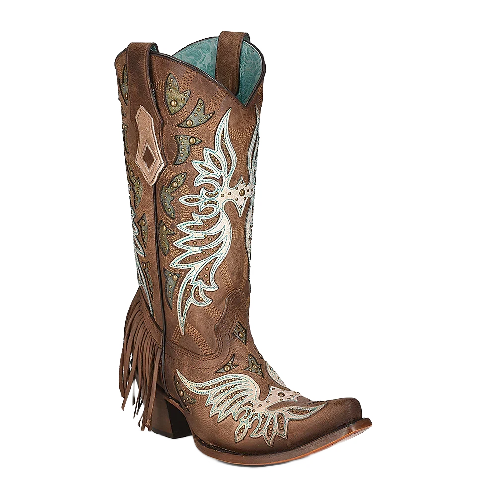 Corral Boots Corral Ladies Brown & Fringe Western Snip Toe Boots C3904