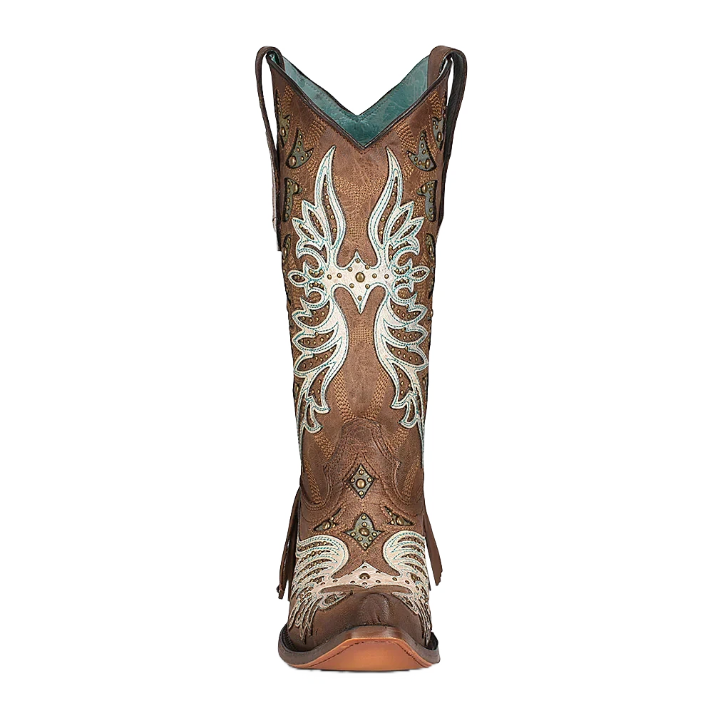 Corral Boots Corral Ladies Brown & Fringe Western Snip Toe Boots C3904 - Image 3