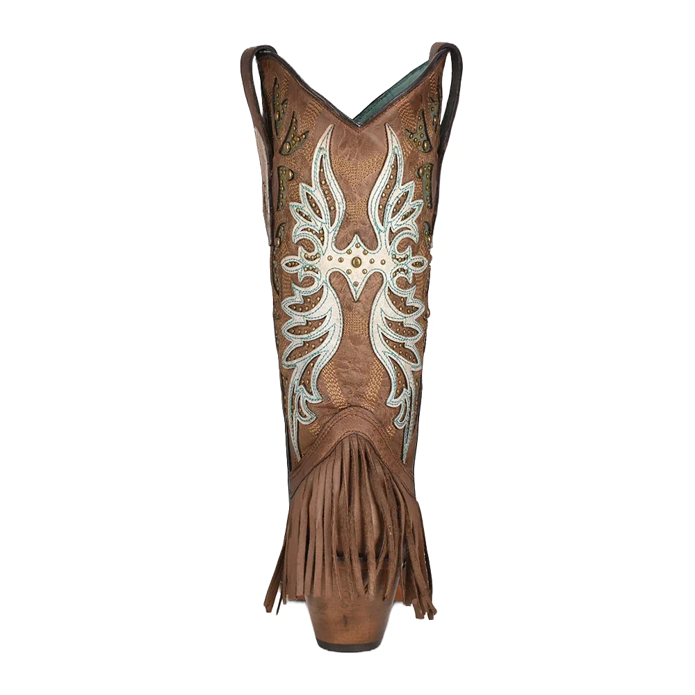 Corral Boots Corral Ladies Brown & Fringe Western Snip Toe Boots C3904 - Image 4