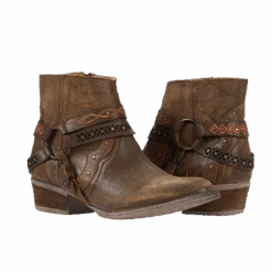 Circle G By Corral Ladies Studded Harness Brown Ankle Boots Q0094