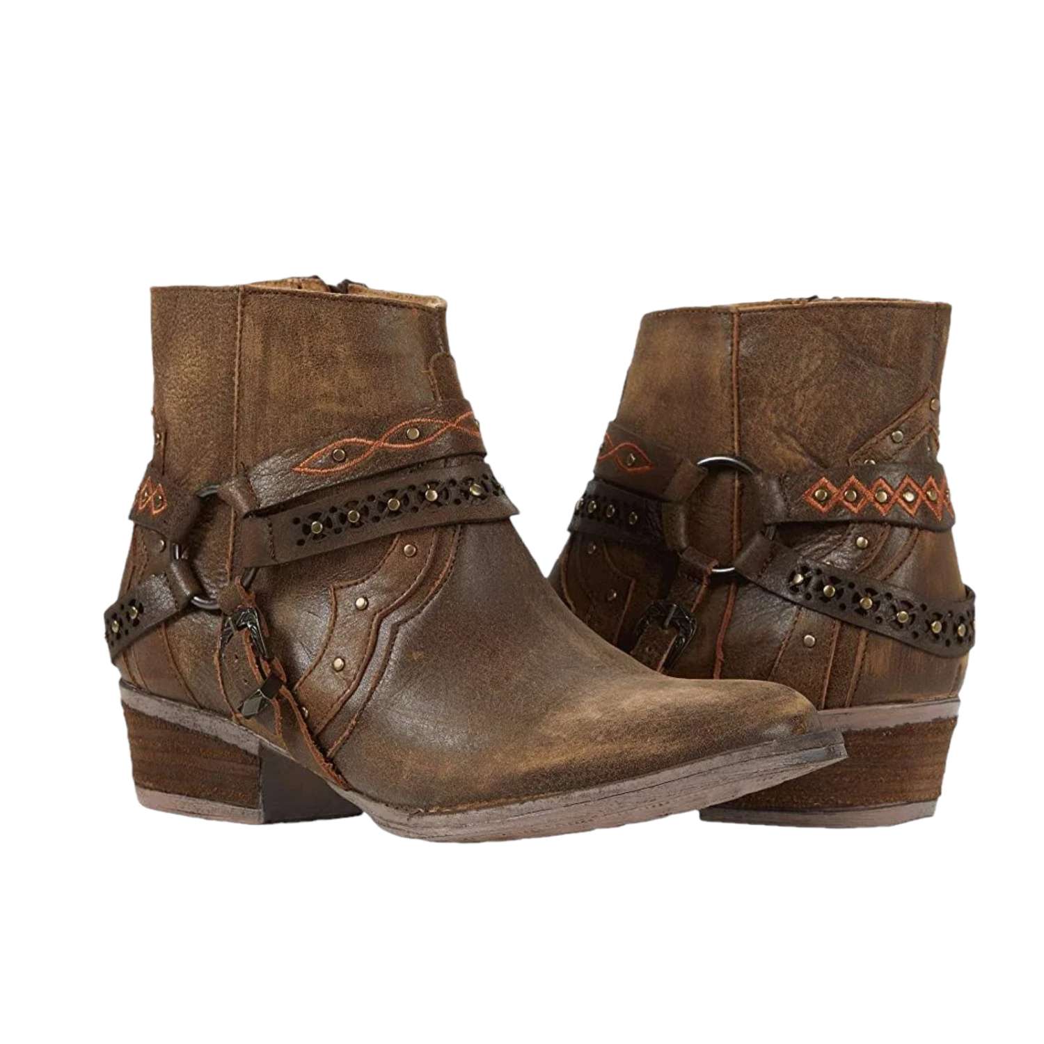 Circle G By Corral Ladies Studded Harness Brown Ankle Boots Q0094