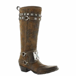Double D Ranch Ladies Bow Guard Crackled Rust Knee-High Boots DDL003-1