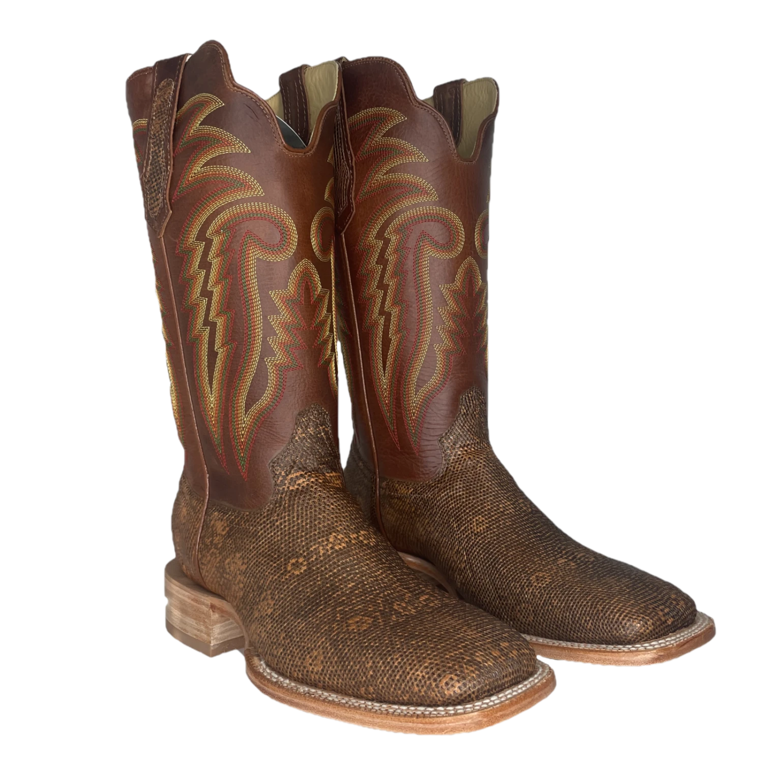 R.Watson® Men's Cognac Ring Lizard Square Toe Boots RW7901-2