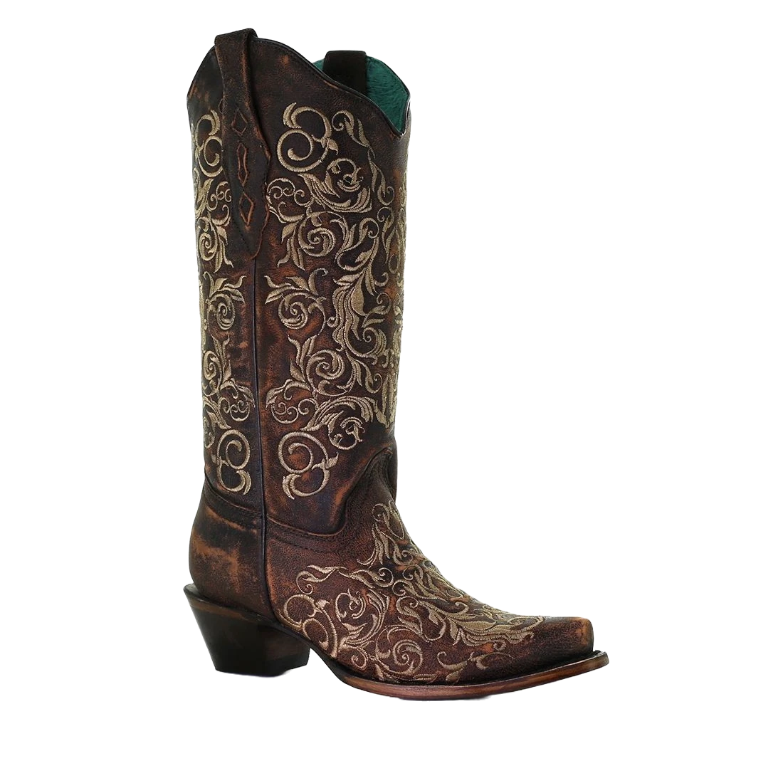 Corral Boots Corral Ladies Honey Brown Floral Snip Toe Western Boots Z5016