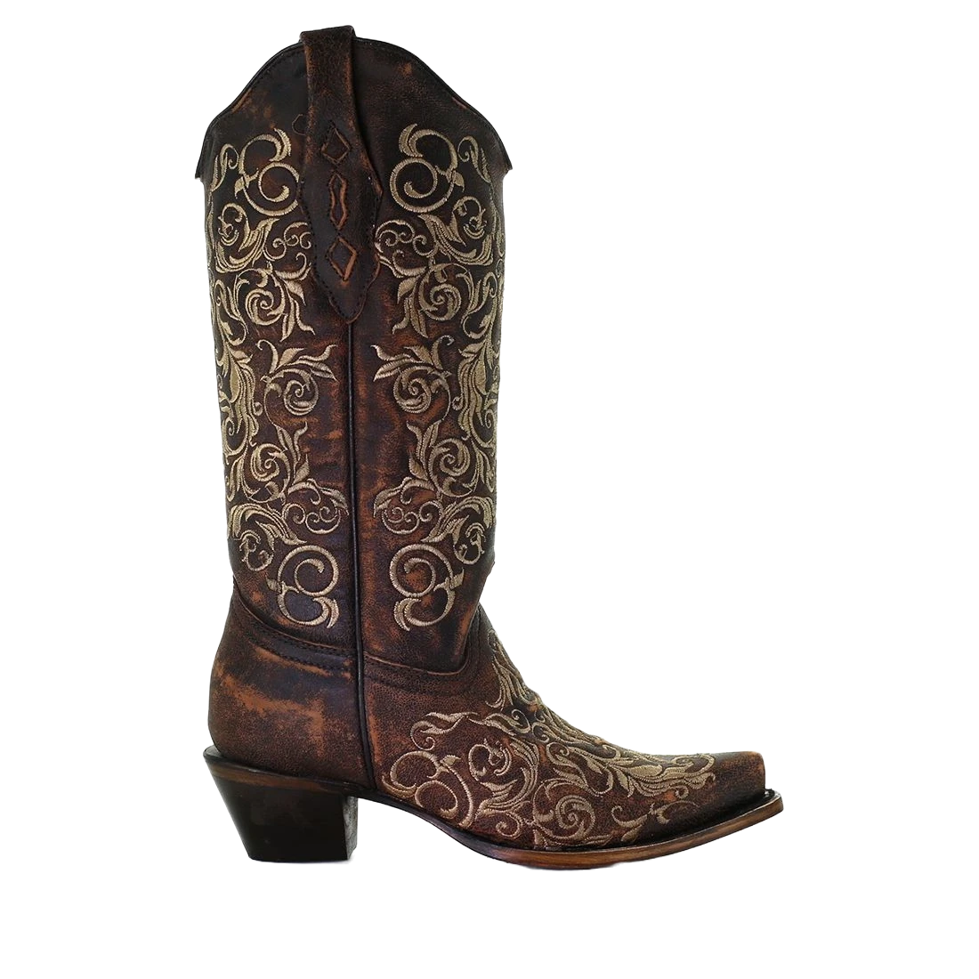 Corral Boots Corral Ladies Honey Brown Floral Snip Toe Western Boots Z5016 - Image 2
