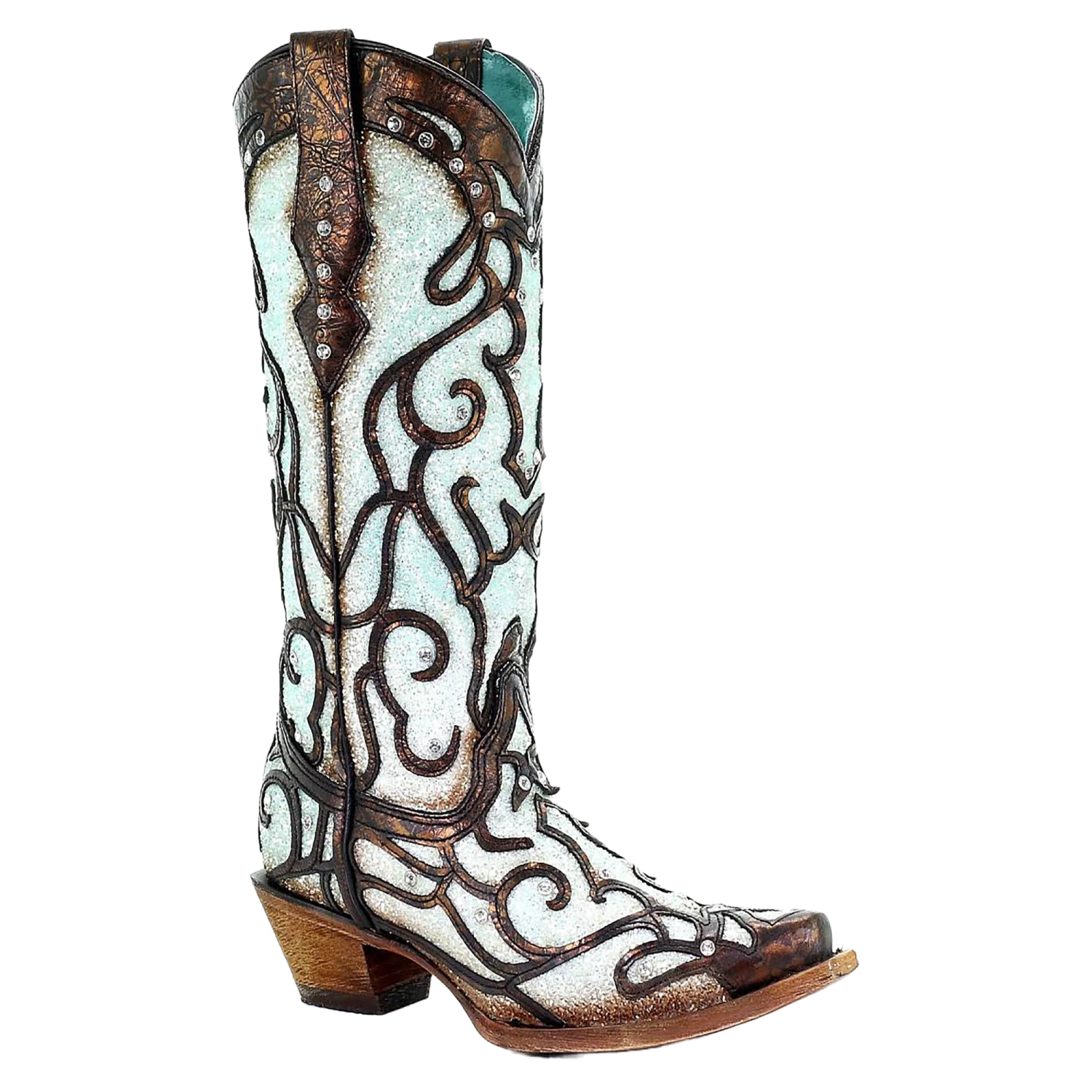 Corral Boots Corral Ladies Sky Blue Inlay And Studded Western Boots C3460