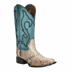 Circle G By Corral Ladies Natural Python & Turquoise Embroidered Square Toe Boot L5906