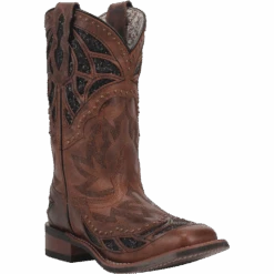 Laredo Ladies Eternity Brown Glitter & Studded Square Toe Boots 5866