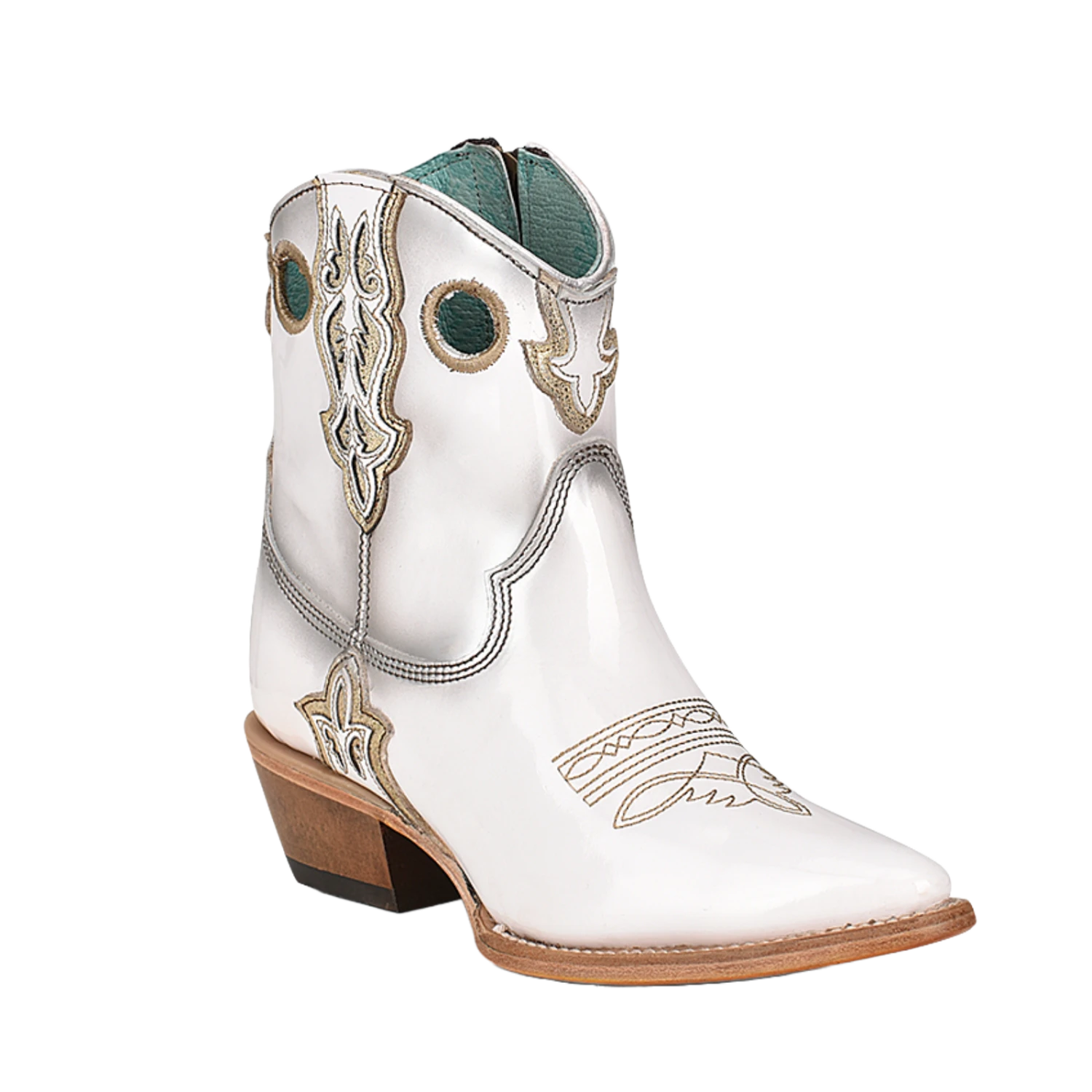 Corral Boots Corral® Ladies Embroidered White & Gold Pointed Toe Ankle Booties C3898