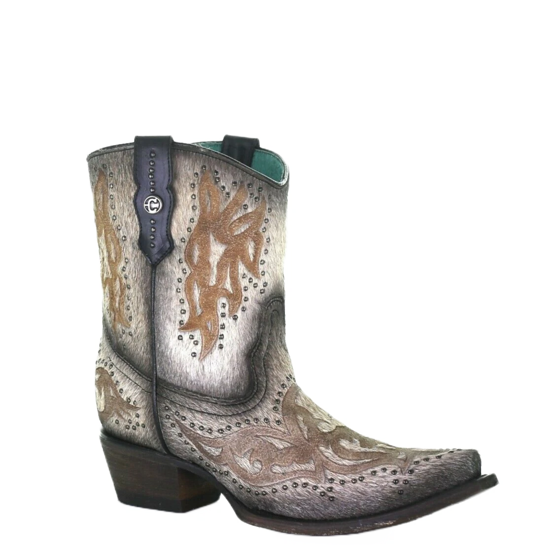 Corral Boots Corral Ladies Grey Fur Laser & Studs Shortie Boots C3638