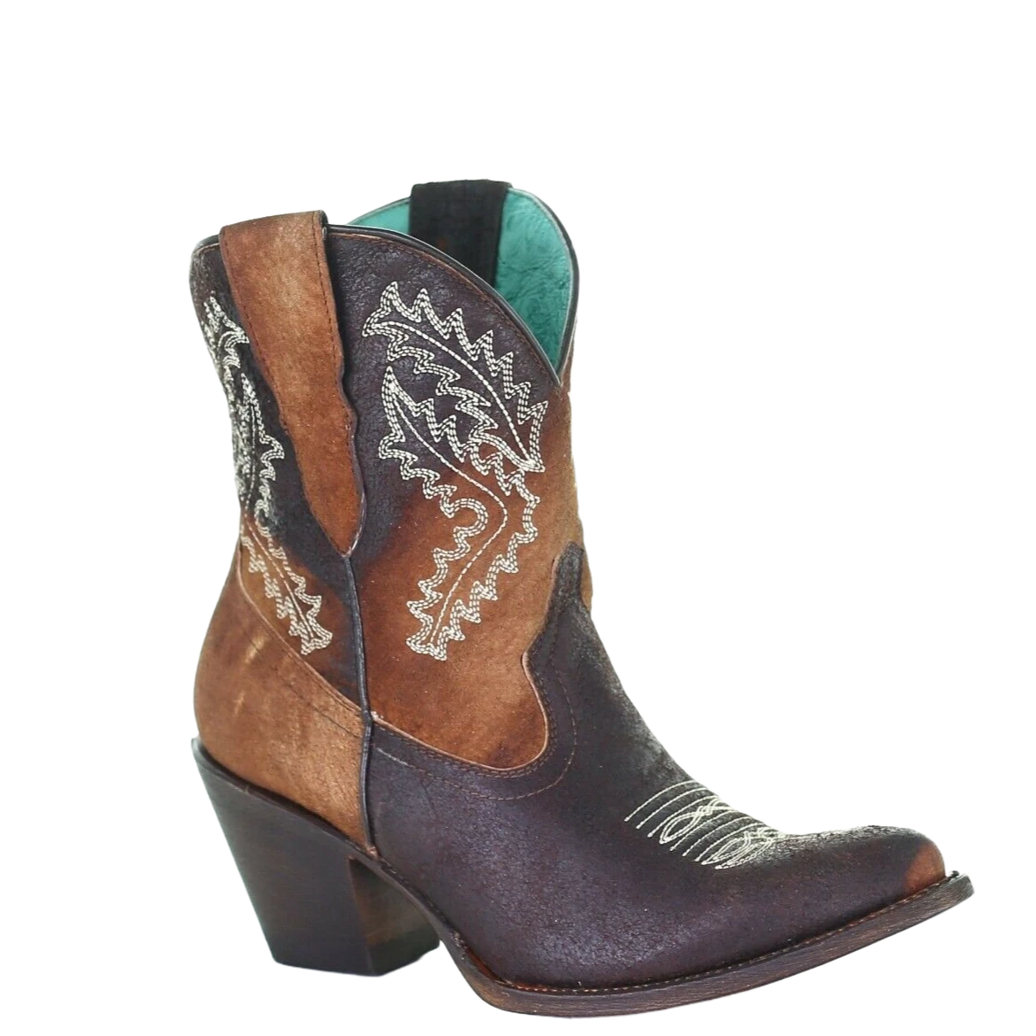 Corral Boots Corral Ladies Chocolate And Tan Shadow Ankle Boot W/ Western Embroidery E1651