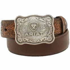Ariat® Boy's 1/4" Flower Tooled Brown Belt A1301002