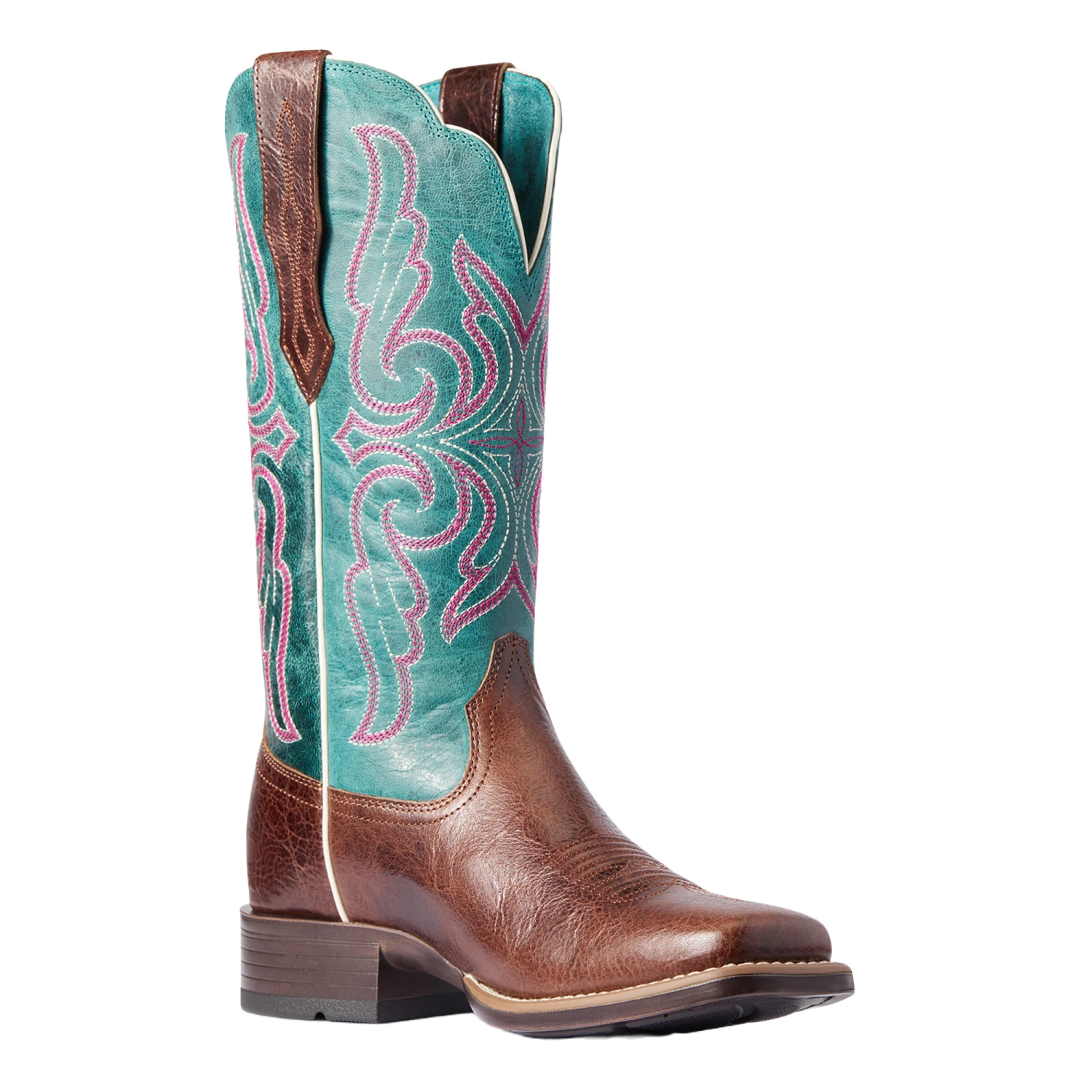 Ariat Ladies Primera Barrel Brown & Teal Stretchfit Boots 10038303