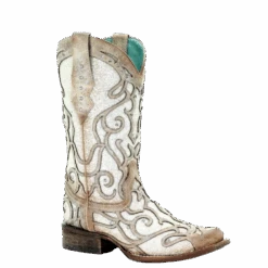 Corral Boots Corral Ladies Bone & White Glitter Inlay & Studs Boots C3482