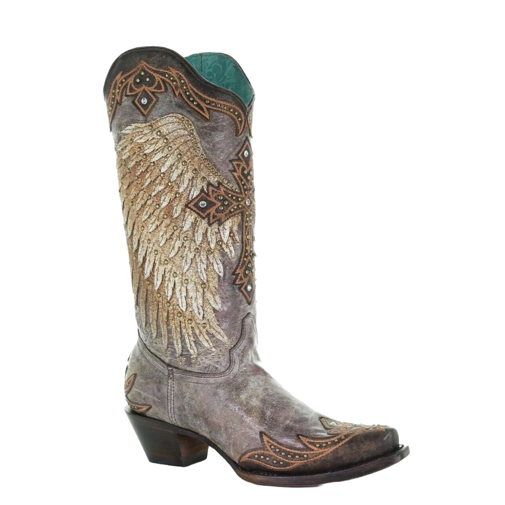 Corral Boots Corral Ladies Brown Wings & Cross Embroidery & Crystals Boots A3771