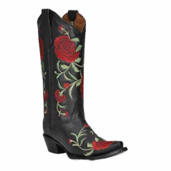 Circle G By Corral Ladies Flowered Embroidery Black Leather Boots L5846