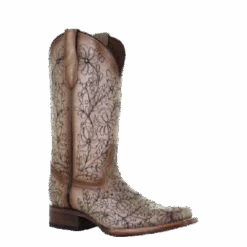 Circle G By Corral Ladies Sand Floral Embroidery Leather Boots L5756