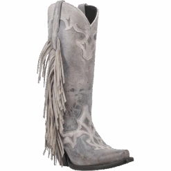 Dan Post Ladies 13" Ameya Grey Metallic With Fringe Western Boots DP4379