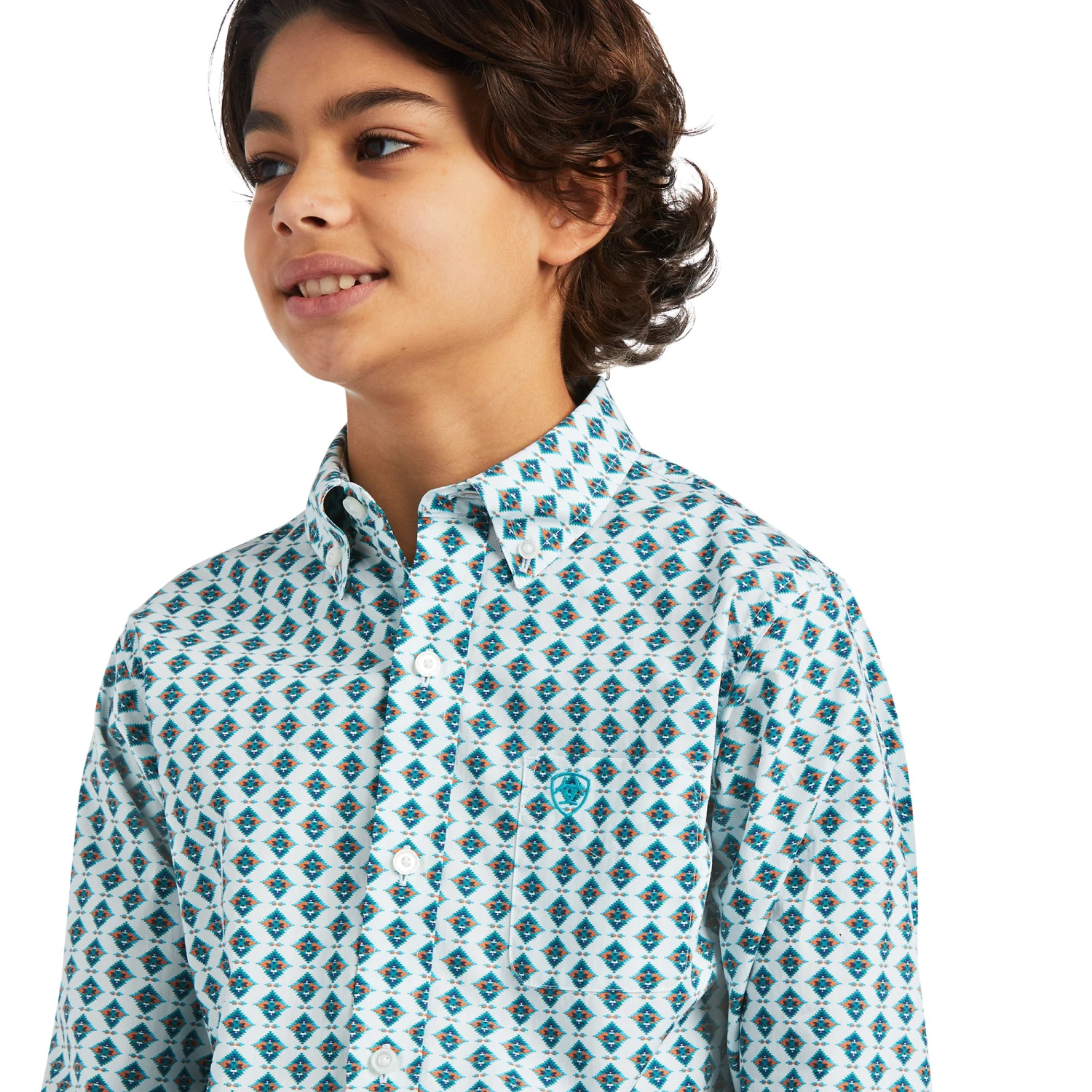 Ariat® Boy's Derek Classic Long Sleeve White Button Up Shirt 10039521 - Image 3